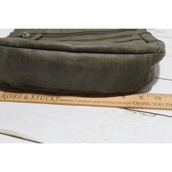 MultiSac Crossbody Purse Green Faux Leather Adjustable Strap Pockets Zippers - Picture 14 of 16